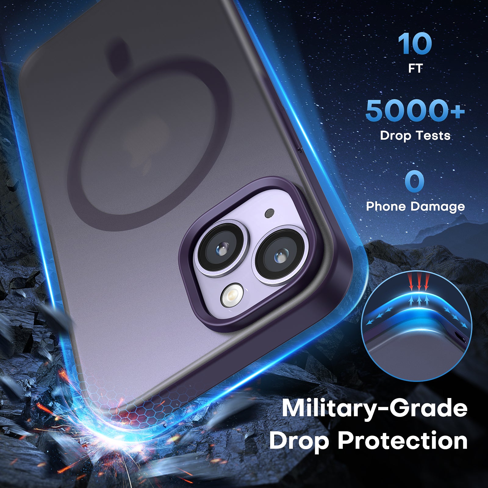 TAURI [5 in 1] Magnetic Case for iPhone 14 Plus [Military Grade Drop Protection] with 2X Screen Protector +2X Camera Lens Protector, Translucent Matte Slim Fit Compatible with Magsafe Case-Purple