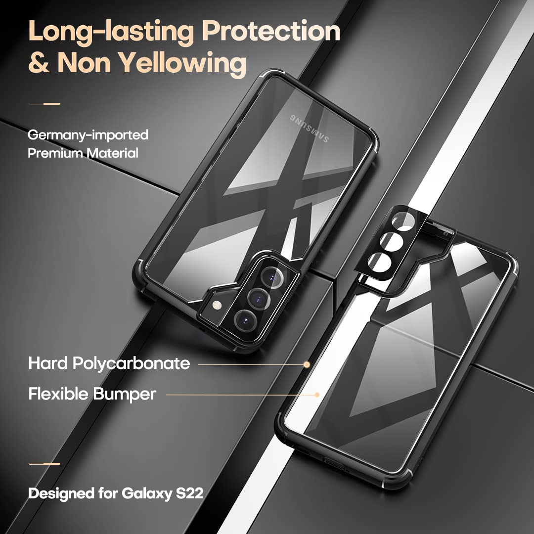 TAURI [5 in 1] Shockproof Designed for Samsung Galaxy S22 Plus Case 5G 6.6 Inch, with 2 Pack Tempered Glass Screen Protector + 2 Pack Camera Lens Protector [Military Grade Protection] Slim Cover