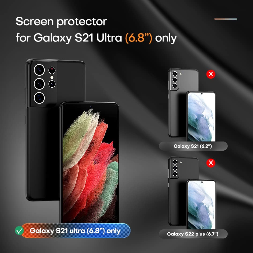[2+2 Pack] Tauri Compatible with Samsung Galaxy S21 Ultra 5G 6.8 - inch, 2 Pack Flexible TPU Screen Protector + 2 Pack Camera Lens Protector Support Fingerprint Unlock Easy Installation Bubble Free