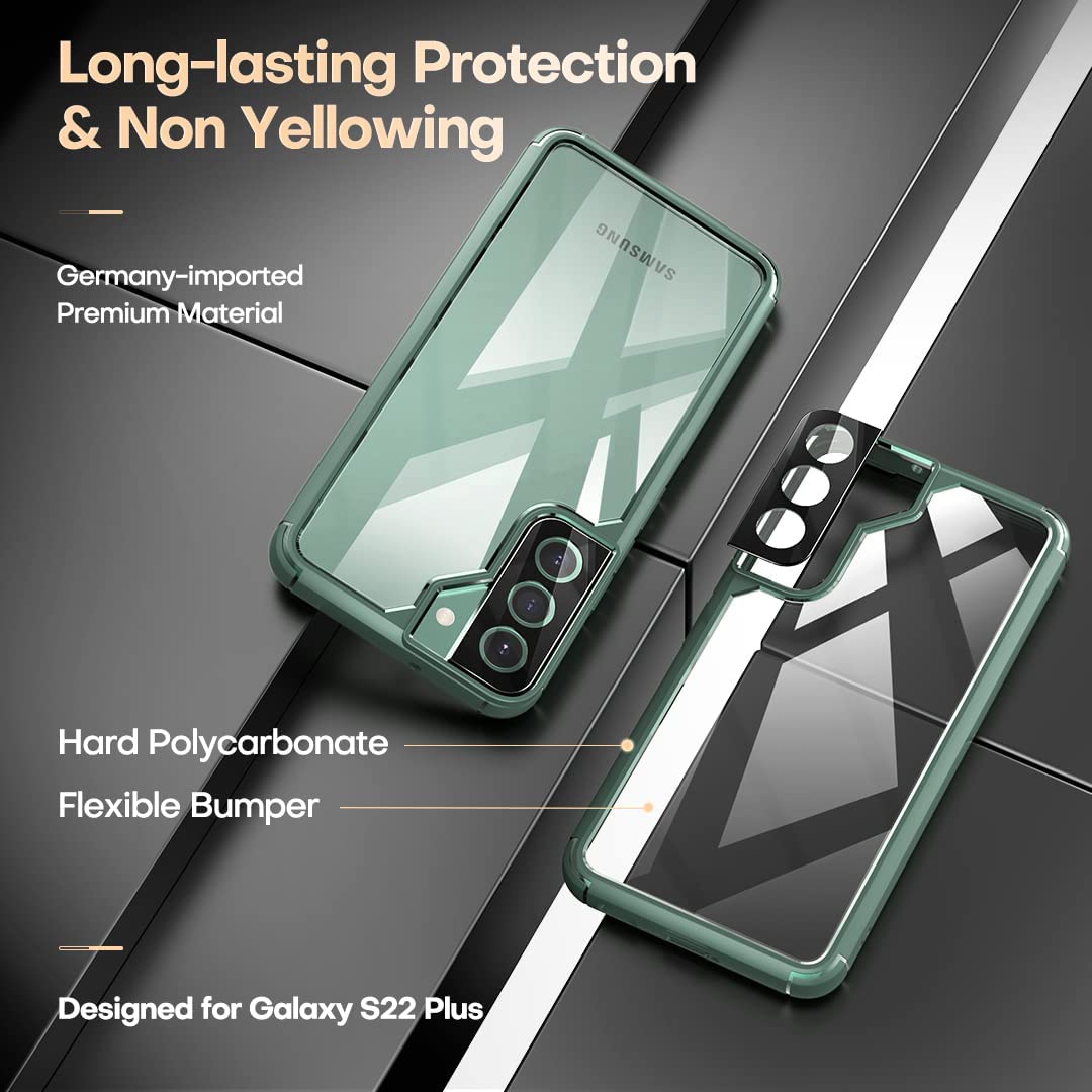 TAURI [5 in 1] Shockproof Designed for Samsung Galaxy S22 Plus Case 5G 6.6 Inch, with 2 Pack Tempered Glass Screen Protector + 2 Pack Camera Lens Protector [Military Grade Protection] Slim Cover