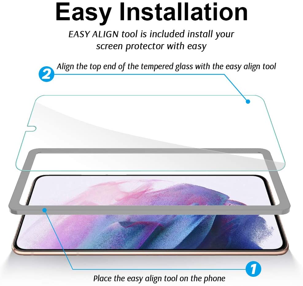 [3+3 Pack] Tauri 3 Pack Tempered Glass Screen Protector + 3 Pack Camera Lens Protector Compatible with Samsung Galaxy S21 5G 6.2 - inch Easy Installation HD-Clear Bubble Free