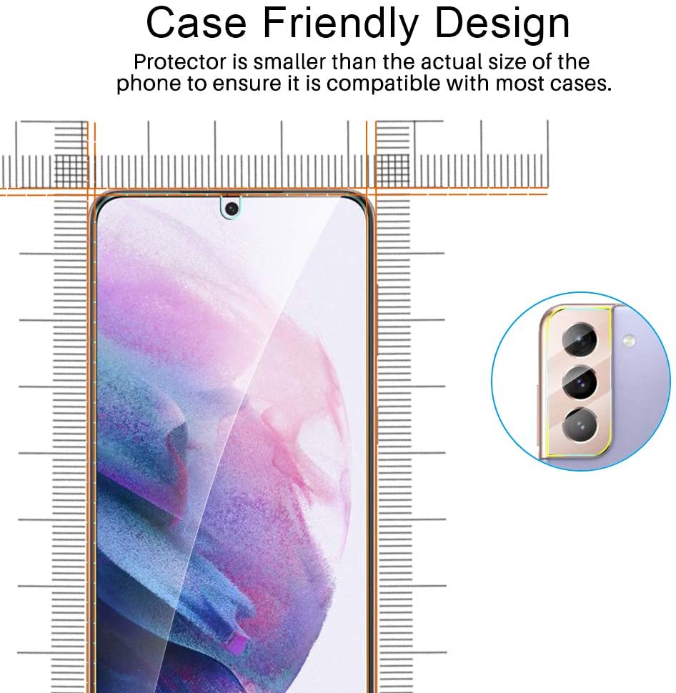 [3+3 Pack] Tauri 3 Pack Tempered Glass Screen Protector + 3 Pack Camera Lens Protector Compatible with Samsung Galaxy S21 5G 6.2 - inch Easy Installation HD-Clear Bubble Free