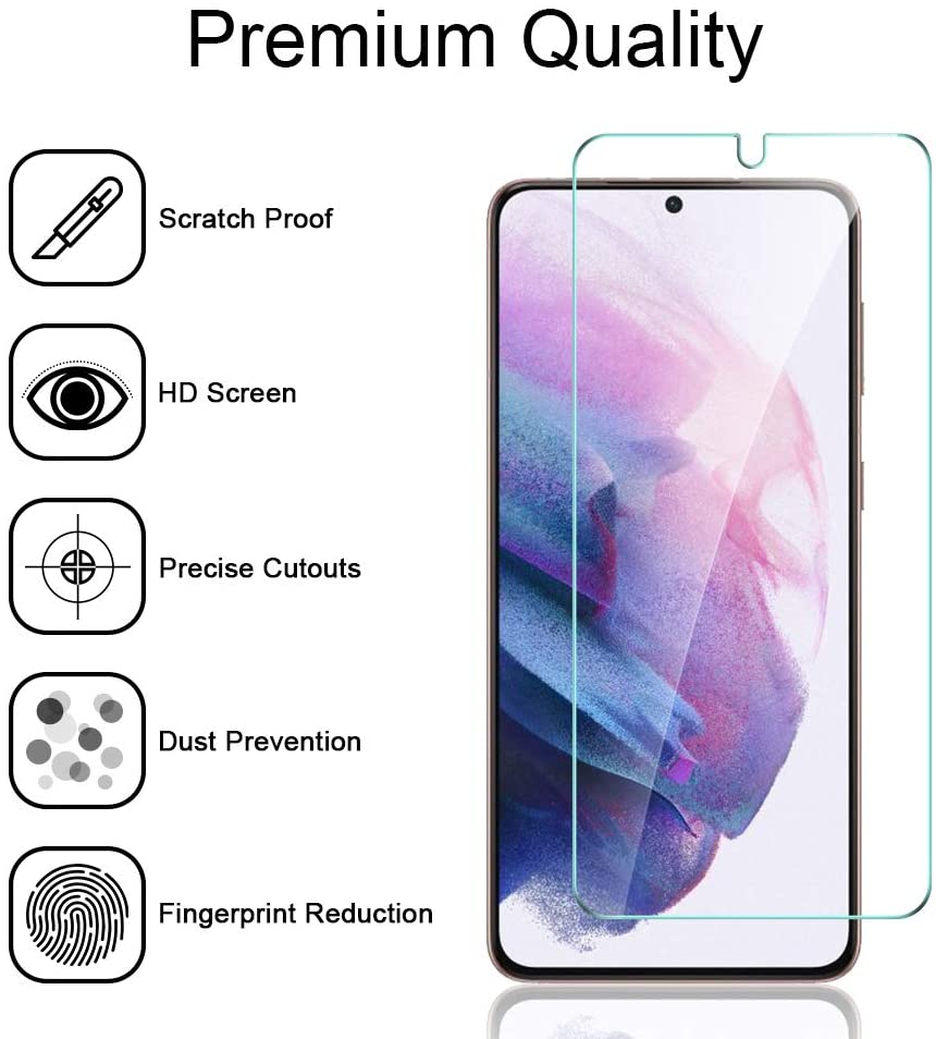 [3+3 Pack] Tauri 3 Pack Tempered Glass Screen Protector + 3 Pack Camera Lens Protector Compatible with Samsung Galaxy S21 5G 6.2 - inch Easy Installation HD-Clear Bubble Free