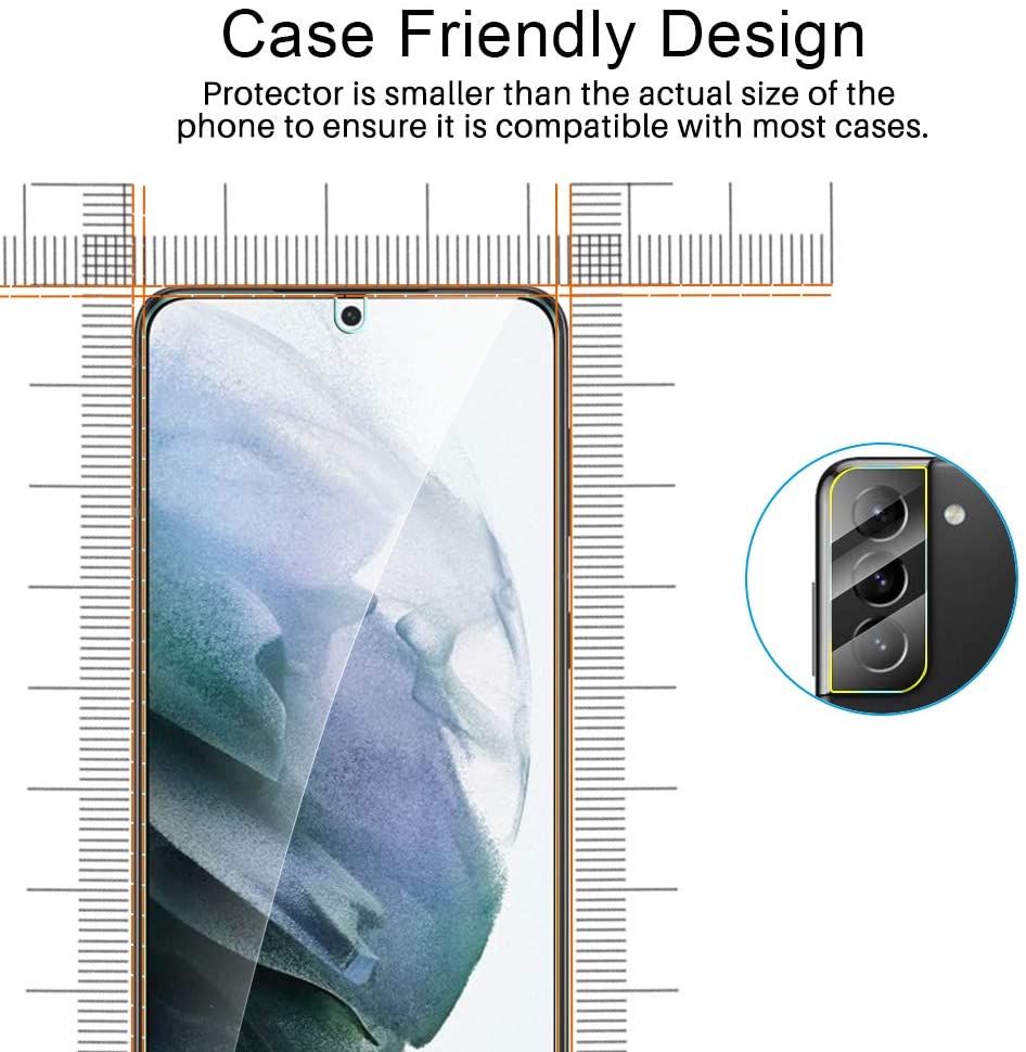 [3+3 Pack] TAURI Compatible with Samsung Galaxy S21 Plus 5G 6.7 - inch, 3 Pack Tempered Glass Screen Protector + 3 Pack Camera Lens Protector Easy Installation HD-Clear Bubble Free