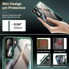 TAURI [5 in 1] Shockproof Designed for Samsung Galaxy S22 Case 5G 6.1 Inch, with 2 Pack Tempered Glass Screen Protector + 2 Pack Camera Lens Protector [Military Grade Protection] Slim Thin Cover