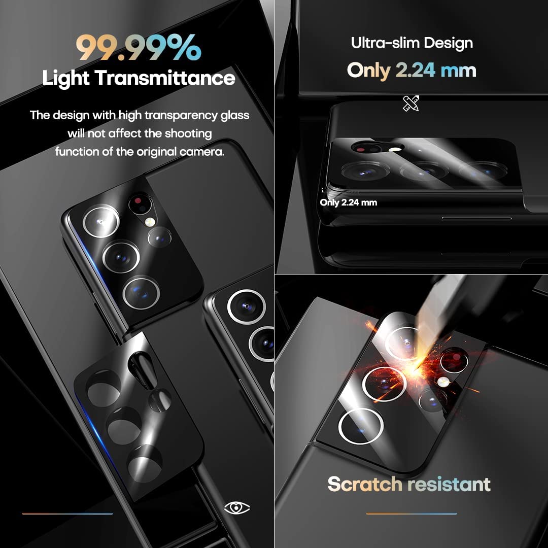 [2+2 Pack] Tauri Compatible with Samsung Galaxy S21 Ultra 5G 6.8 - inch, 2 Pack Flexible TPU Screen Protector + 2 Pack Camera Lens Protector Support Fingerprint Unlock Easy Installation Bubble Free