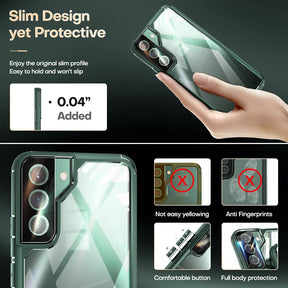 TAURI [5 in 1] Shockproof Designed for Samsung Galaxy S22 Plus Case 5G 6.6 Inch, with 2 Pack Tempered Glass Screen Protector + 2 Pack Camera Lens Protector [Military Grade Protection] Slim Cover