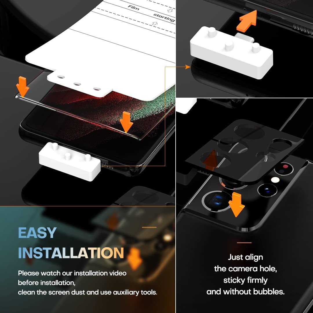 [2+2 Pack] Tauri Compatible with Samsung Galaxy S21 Ultra 5G 6.8 - inch, 2 Pack Flexible TPU Screen Protector + 2 Pack Camera Lens Protector Support Fingerprint Unlock Easy Installation Bubble Free