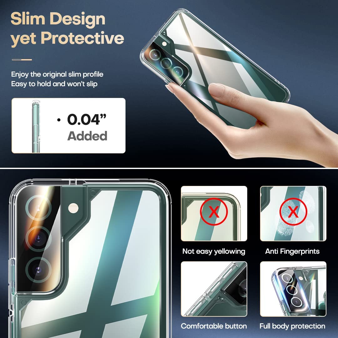 TAURI [5 in 1] Shockproof Designed for Samsung Galaxy S22 Case 5G 6.1 Inch, with 2 Pack Tempered Glass Screen Protector + 2 Pack Camera Lens Protector [Military Grade Protection] Slim Thin Cover