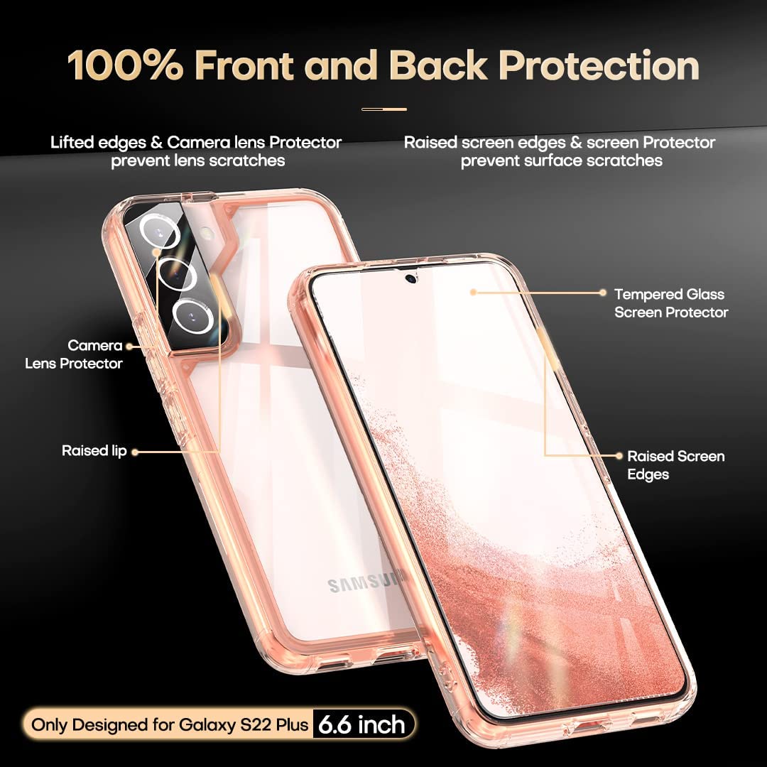 TAURI Funda 5 en 1 diseñada a prueba de golpes para Samsung Galaxy S22 Plus  5G de 6.6 pulgadas, con 2 protectores de pantalla de vidrio templado + 2