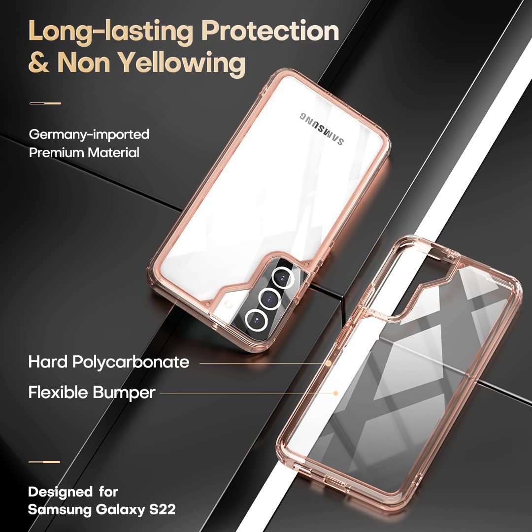 TAURI [5 in 1] Shockproof Designed for Samsung Galaxy S22 Case 5G 6.1 Inch, with 2 Pack Tempered Glass Screen Protector + 2 Pack Camera Lens Protector [Military Grade Protection] Slim Thin Cover