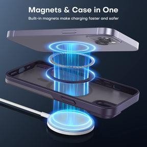 TAURI [5 in 1] Magnetic Case for iPhone 14 Plus [Military Grade Drop Protection] with 2X Screen Protector +2X Camera Lens Protector, Translucent Matte Slim Fit Compatible with Magsafe Case-Purple