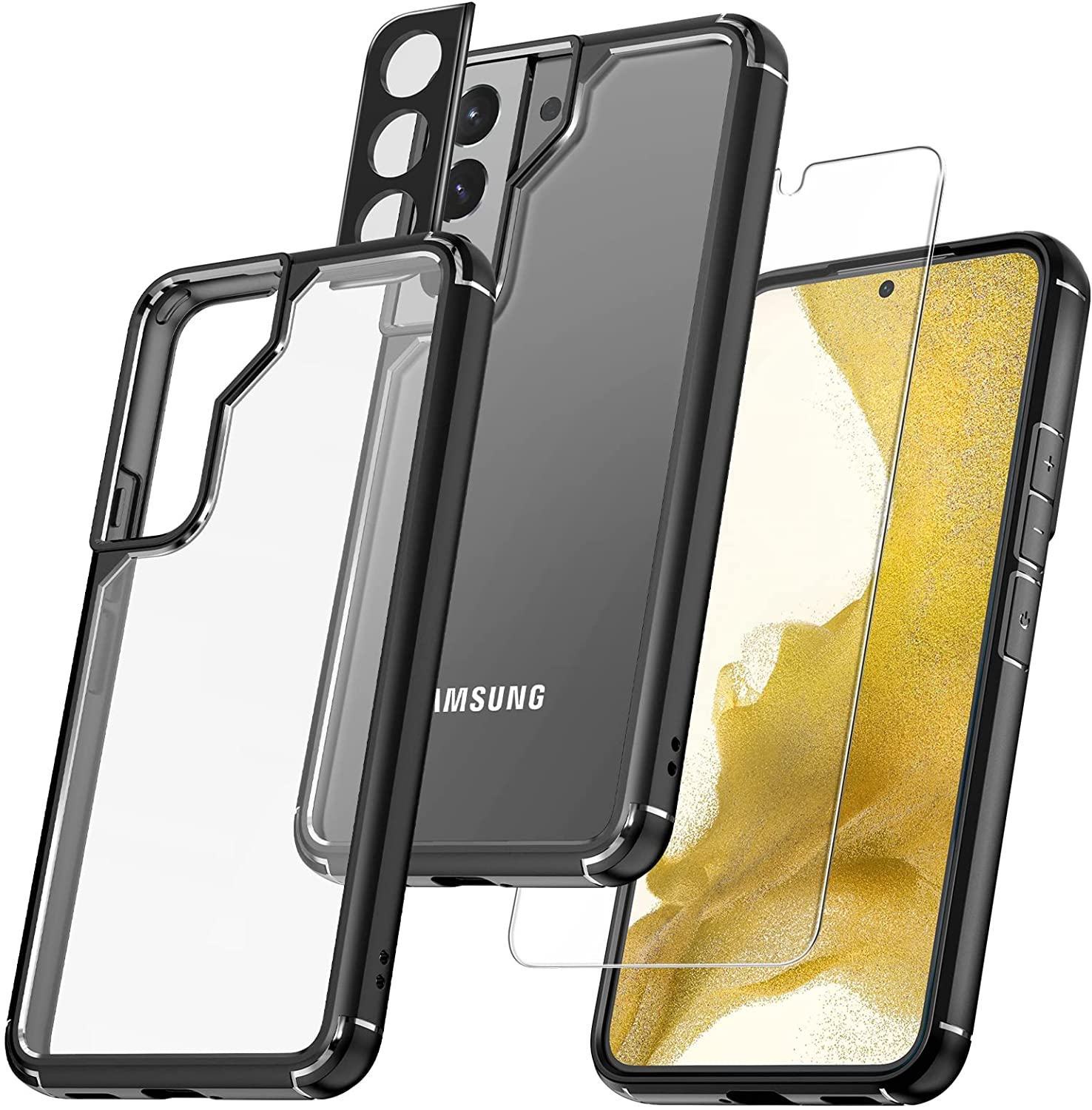 TAURI [5 in 1] Shockproof Designed for Samsung Galaxy S22 Plus Case 5G 6.6 Inch, with 2 Pack Tempered Glass Screen Protector + 2 Pack Camera Lens Protector [Military Grade Protection] Slim Cover