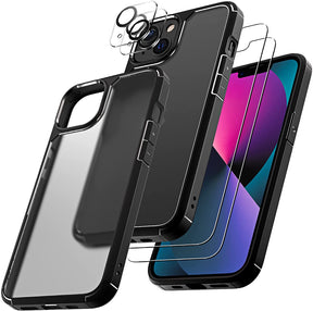 TAURI [3 in 1] Defender Designed for iPhone 13 Case 6.1 Inch, with 2 Pack Tempered Glass Screen Protector + 2 Pack Camera Lens Protector [Military Grade Protection] Shockproof Slim Thin