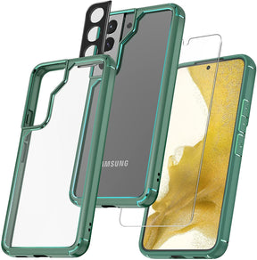 TAURI [5 in 1] Shockproof Designed for Samsung Galaxy S22 Case 5G 6.1 Inch, with 2 Pack Tempered Glass Screen Protector + 2 Pack Camera Lens Protector [Military Grade Protection] Slim Thin Cover