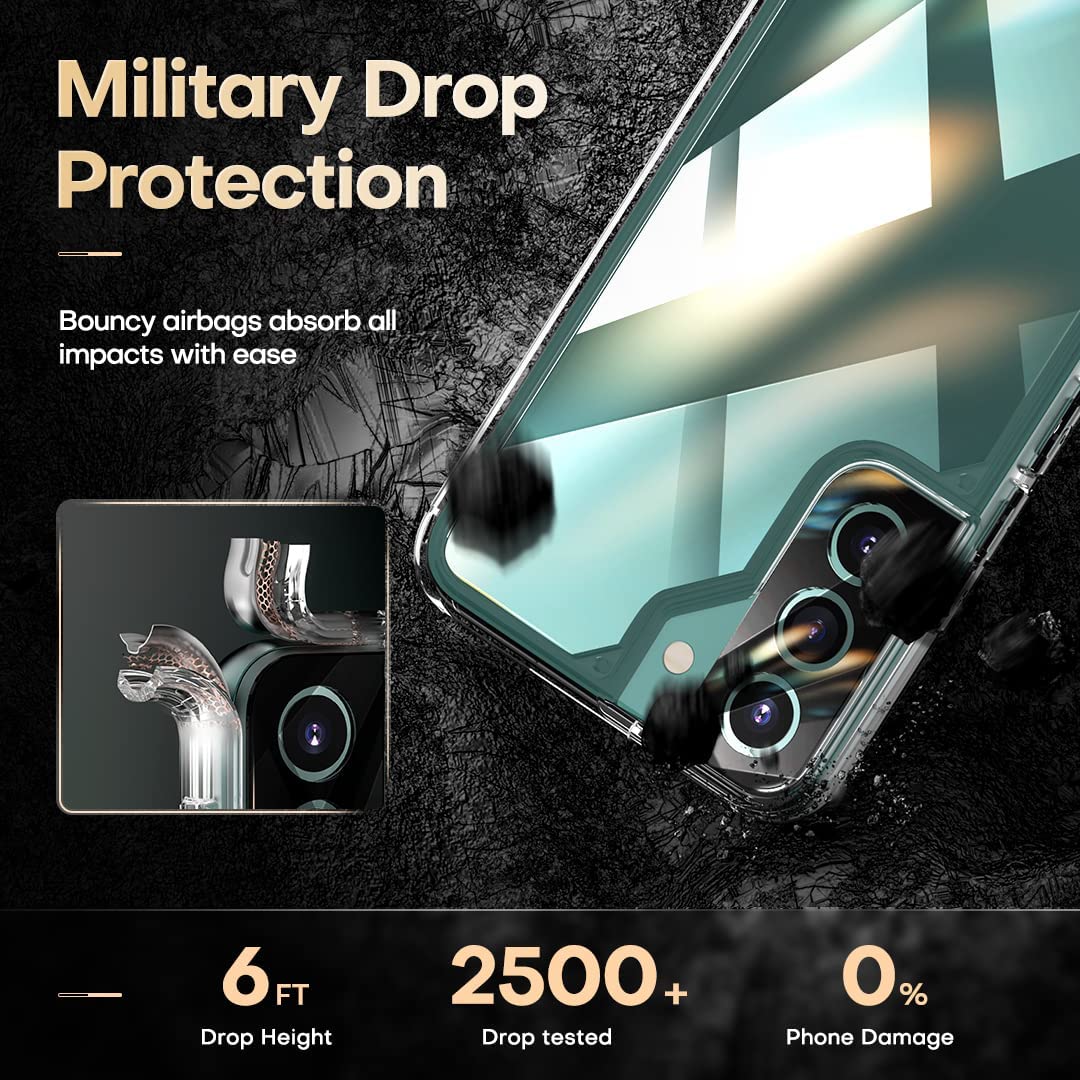 TAURI [5 in 1] Shockproof Designed for Samsung Galaxy S22 Case 5G 6.1 Inch, with 2 Pack Tempered Glass Screen Protector + 2 Pack Camera Lens Protector [Military Grade Protection] Slim Thin Cover