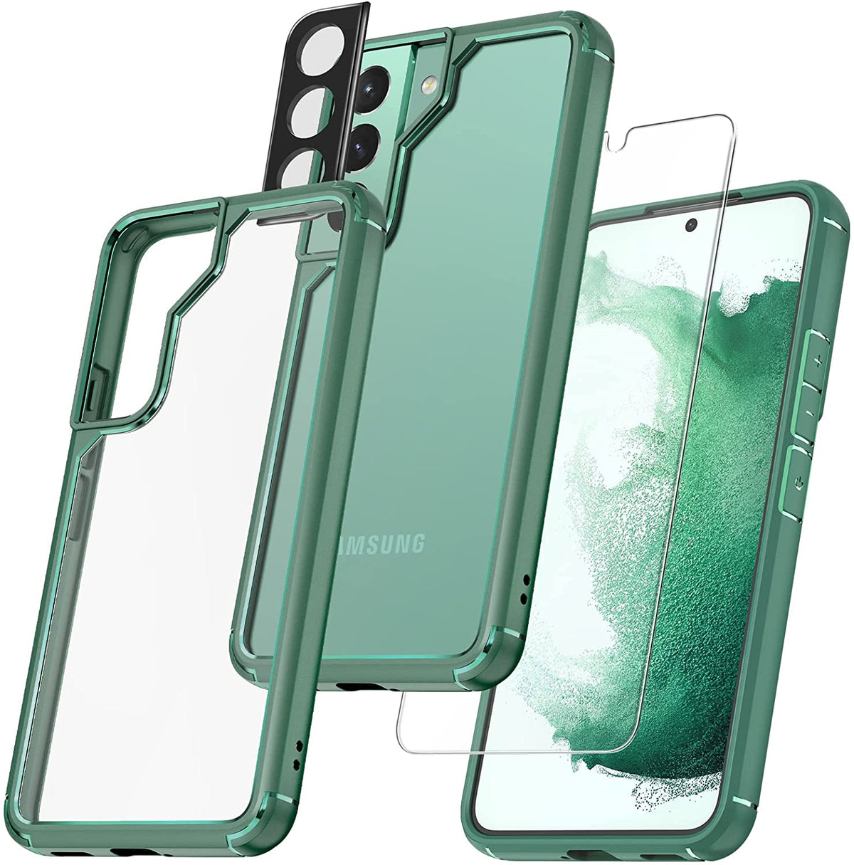 TAURI [5 in 1] Shockproof Designed for Samsung Galaxy S22 Plus Case 5G 6.6 Inch, with 2 Pack Tempered Glass Screen Protector + 2 Pack Camera Lens Protector [Military Grade Protection] Slim Cover