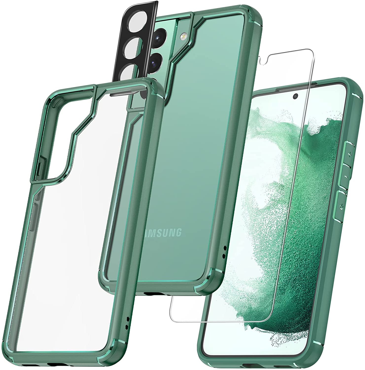 TAURI [5 in 1] Shockproof Designed for Samsung Galaxy S22 Plus Case 5G 6.6 Inch, with 2 Pack Tempered Glass Screen Protector + 2 Pack Camera Lens Protector [Military Grade Protection] Slim Cover