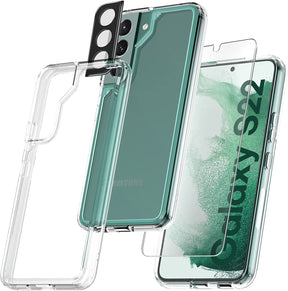 TAURI [5 in 1] Shockproof Designed for Samsung Galaxy S22 Case 5G 6.1 Inch, with 2 Pack Tempered Glass Screen Protector + 2 Pack Camera Lens Protector [Military Grade Protection] Slim Thin Cover