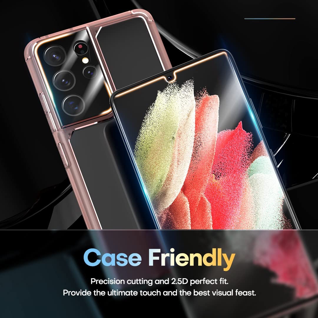 [2+2 Pack] Tauri Compatible with Samsung Galaxy S21 Ultra 5G 6.8 - inch, 2 Pack Flexible TPU Screen Protector + 2 Pack Camera Lens Protector Support Fingerprint Unlock Easy Installation Bubble Free