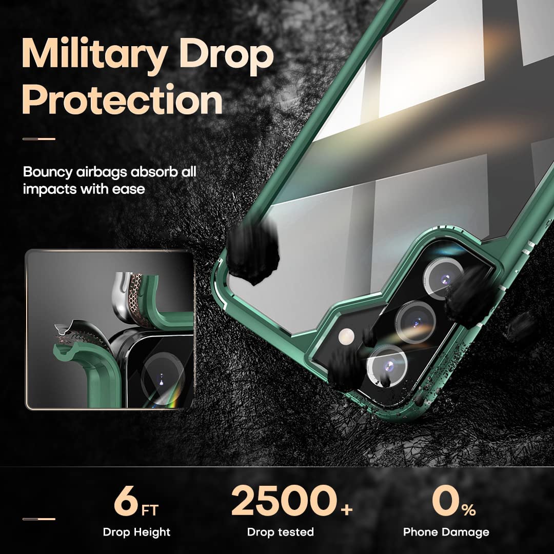 TAURI [5 in 1] Shockproof Designed for Samsung Galaxy S22 Case 5G 6.1 Inch, with 2 Pack Tempered Glass Screen Protector + 2 Pack Camera Lens Protector [Military Grade Protection] Slim Thin Cover