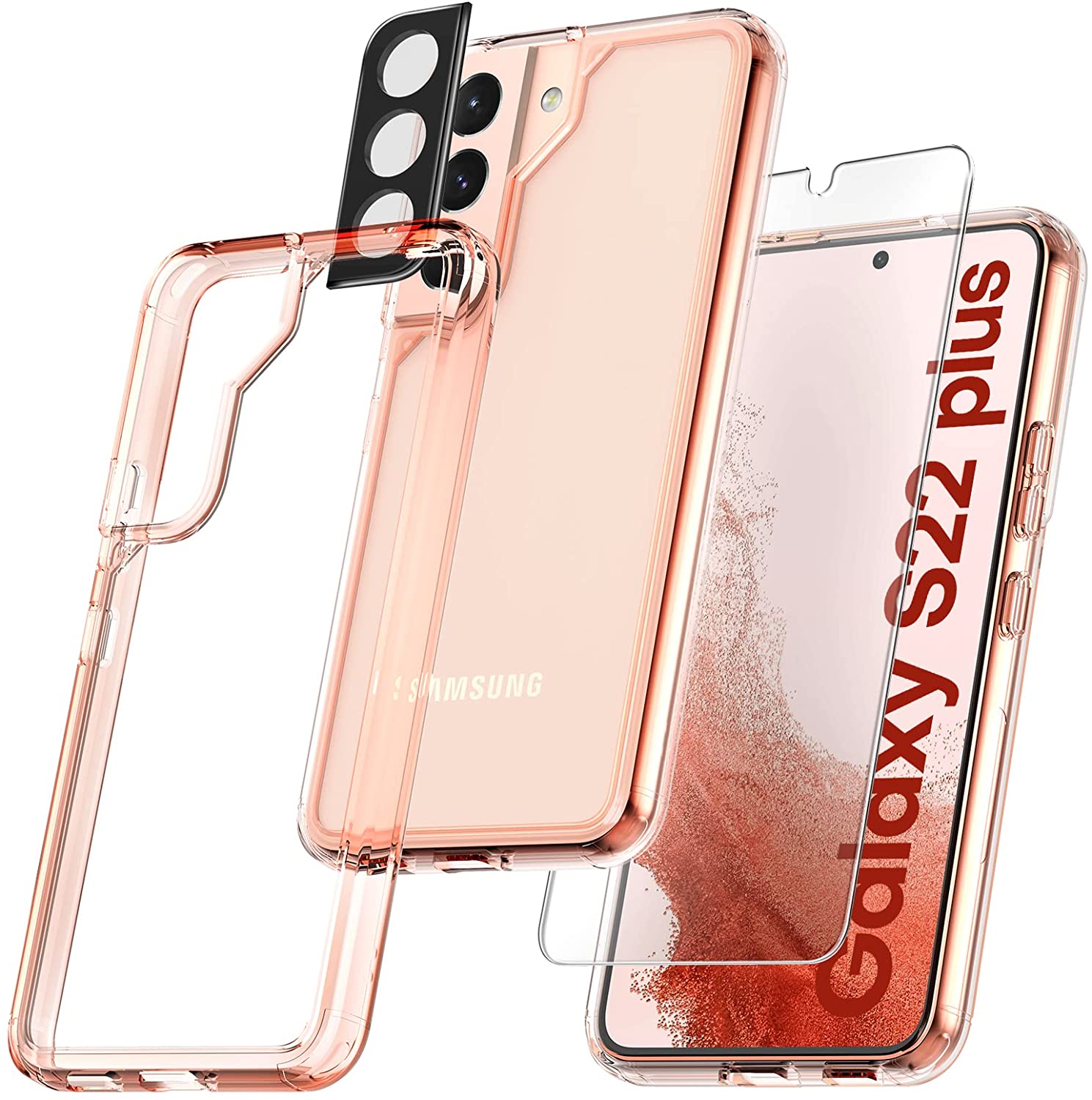TAURI [5 in 1] Shockproof Designed for Samsung Galaxy S22 Plus Case 5G 6.6 Inch, with 2 Pack Tempered Glass Screen Protector + 2 Pack Camera Lens Protector [Military Grade Protection] Slim Cover