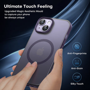 TAURI [5 in 1] Magnetic for iPhone 14 Case [Compatible with MagSafe] with 2 Screen Protector +2 Camera Lens Protector, [Military Grade Drop Protection] Translucent Matte Slim Case 6.1 Inch, Purple