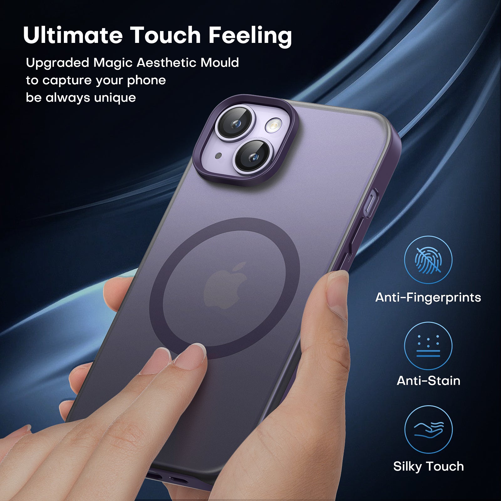 TAURI [5 in 1] Magnetic Case for iPhone 14 Plus [Military Grade Drop Protection] with 2X Screen Protector +2X Camera Lens Protector, Translucent Matte Slim Fit Compatible with Magsafe Case-Purple