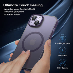 TAURI [5 in 1] Magnetic Case for iPhone 14 Plus [Military Grade Drop Protection] with 2X Screen Protector +2X Camera Lens Protector, Translucent Matte Slim Fit Compatible with Magsafe Case-Purple