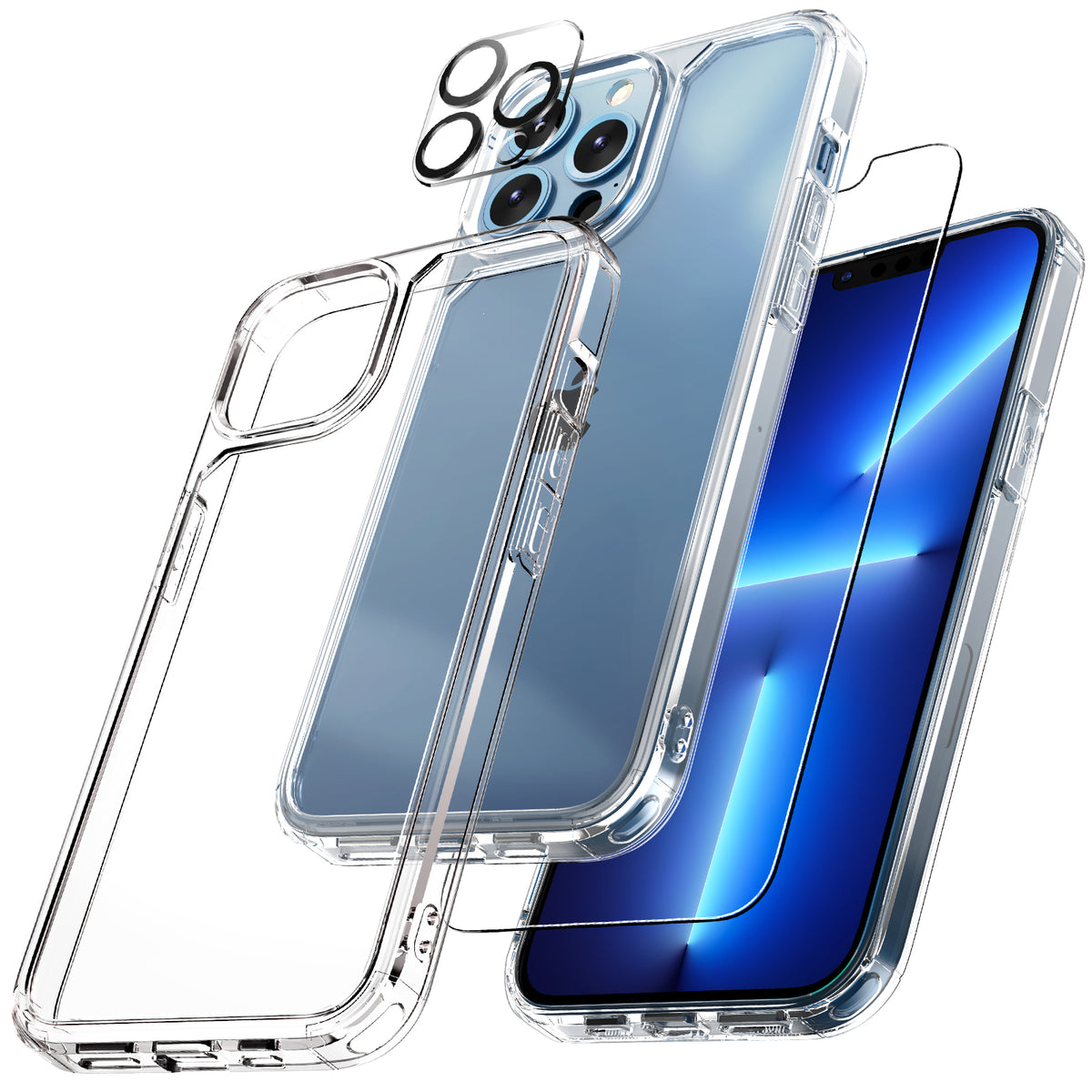 TAURI [3 in 1] Defender Designed for 13 Pro Max Case 6.7 Inch, with 2 Pack Tempered Glass Screen Protector + 2 Pack Camera Lens Protector [Military Grade Protection] Shockproof Slim Thin
