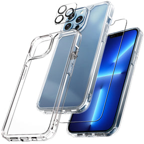 TAURI [3 in 1] Defender Designed for 13 Pro Max Case 6.7 Inch, with 2 Pack Tempered Glass Screen Protector + 2 Pack Camera Lens Protector [Military Grade Protection] Shockproof Slim Thin