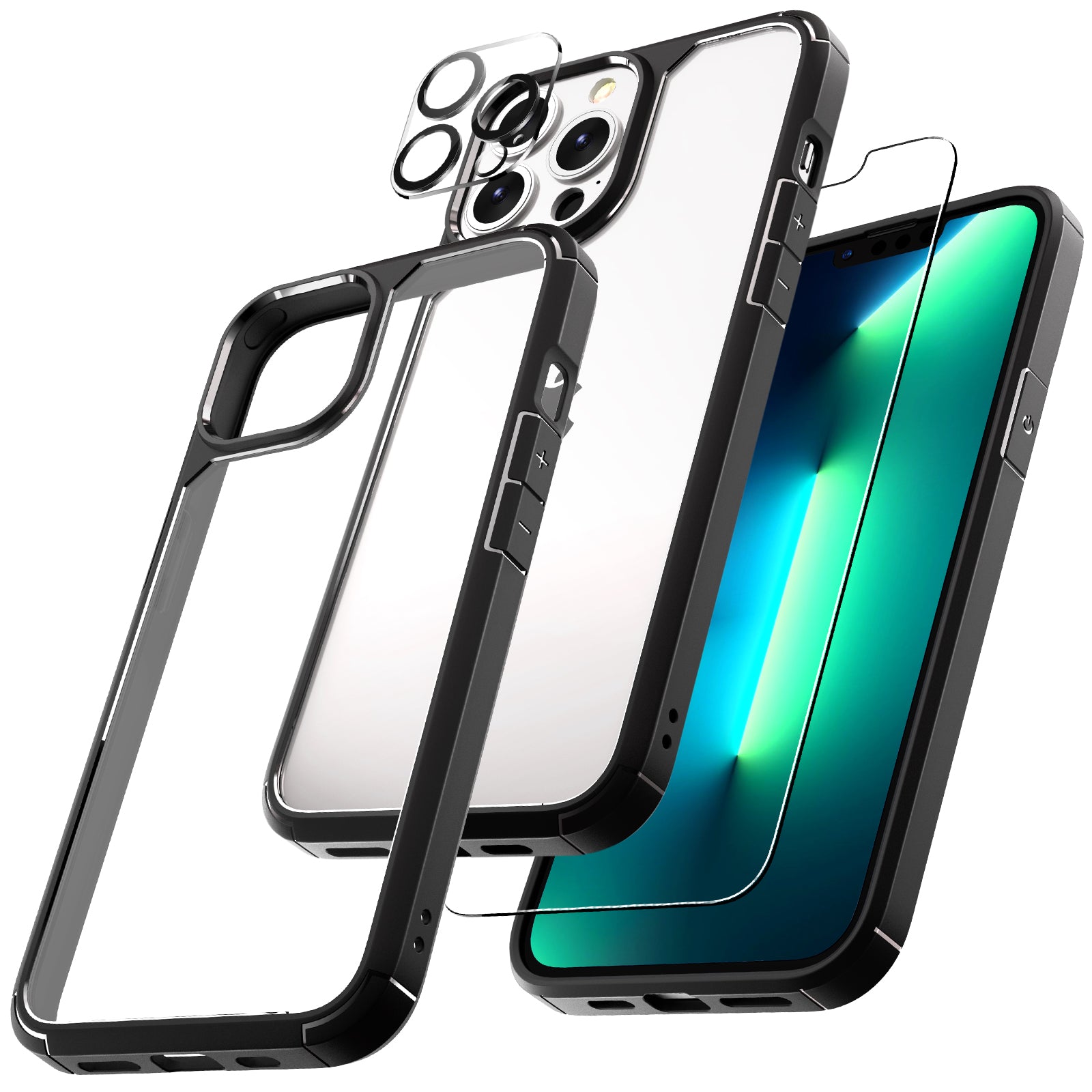 TAURI [3 in 1] Defender Designed for iPhone 13 Pro Case 6.1 Inch, with 2 Pack Tempered Glass Screen Protector + 2 Pack Camera Lens Protector [Military Grade Protection] Shockproof Slim Thin