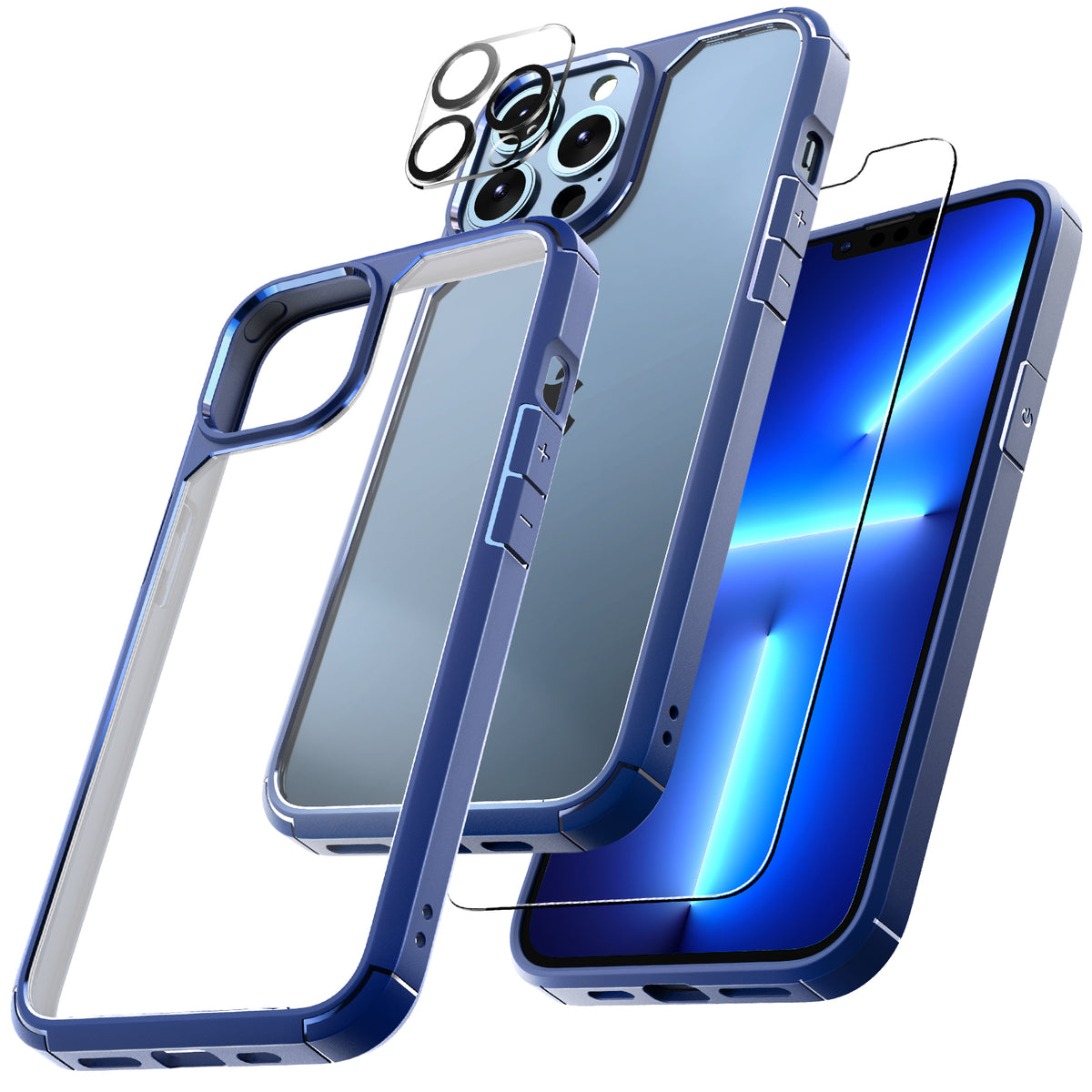 TAURI [3 in 1] Defender Designed for 13 Pro Max Case 6.7 Inch, with 2 Pack Tempered Glass Screen Protector + 2 Pack Camera Lens Protector [Military Grade Protection] Shockproof Slim Thin
