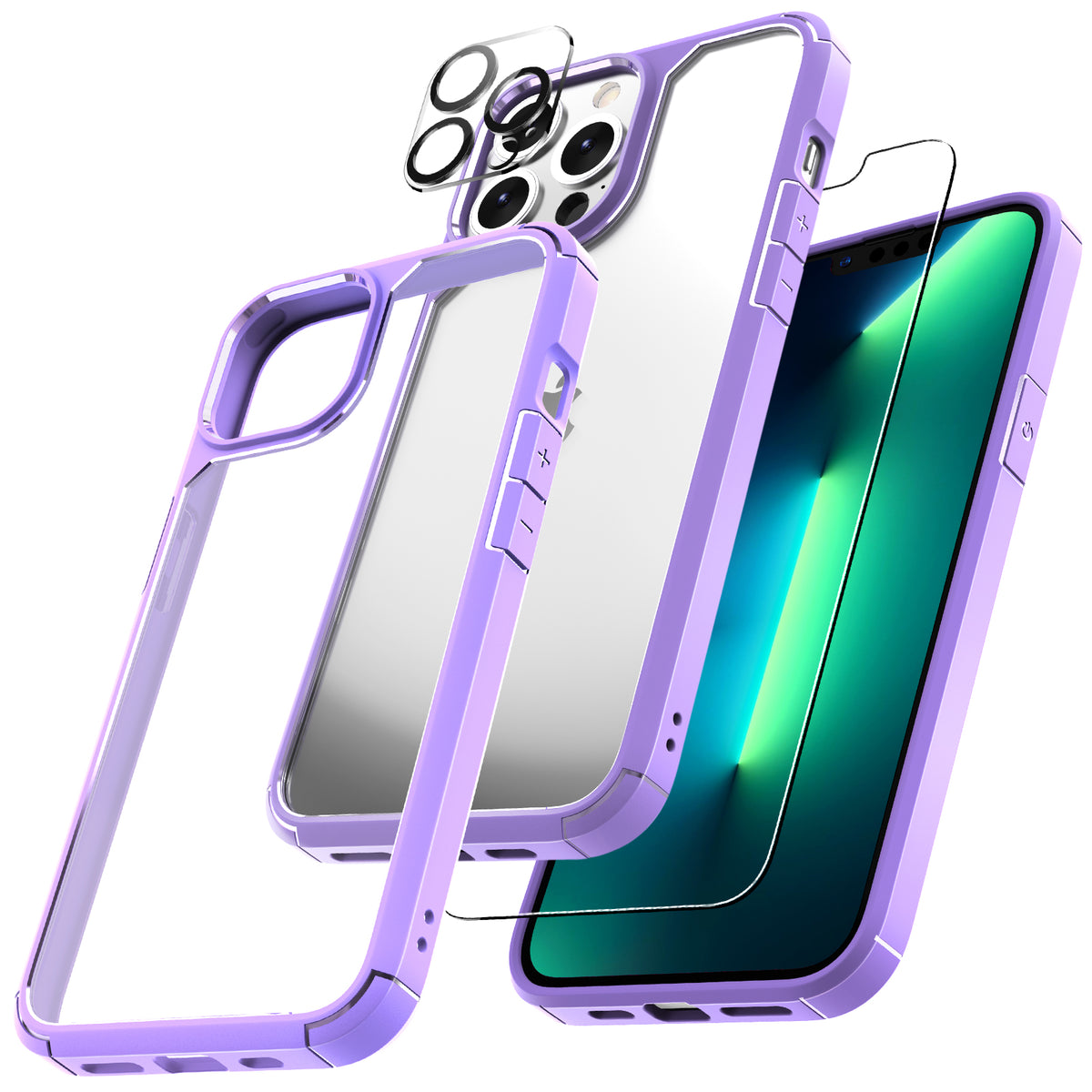 TAURI [3 in 1] Defender Designed for 13 Pro Max Case 6.7 Inch, with 2 Pack Tempered Glass Screen Protector + 2 Pack Camera Lens Protector [Military Grade Protection] Shockproof Slim Thin