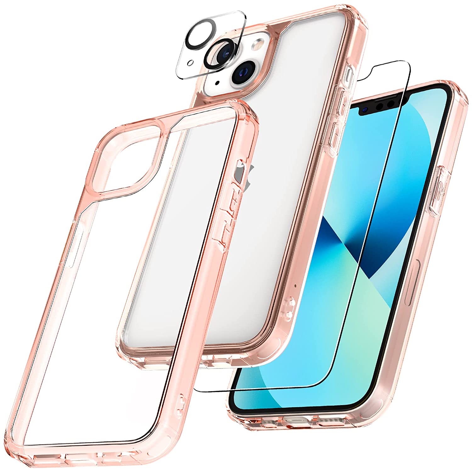 TAURI [3 in 1] Defender Designed for iPhone 13 Case 6.1 Inch, with 2 Pack Tempered Glass Screen Protector + 2 Pack Camera Lens Protector [Military Grade Protection] Shockproof Slim Thin